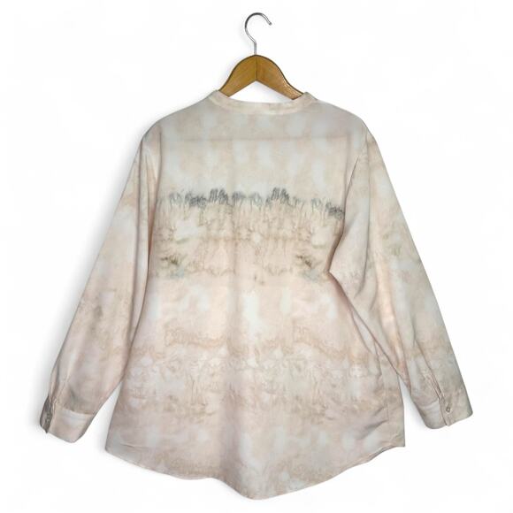 Soft Surroundings Women's Abstract Watercolor Half Button Tunic Top 1X Pink Gray - Picture 4 of 9